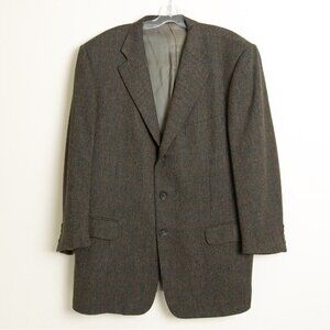 Ermenegildo Zegna Herringbone Tweed Blazer Wool Cashmere Brown Plaid 46 L EU 56